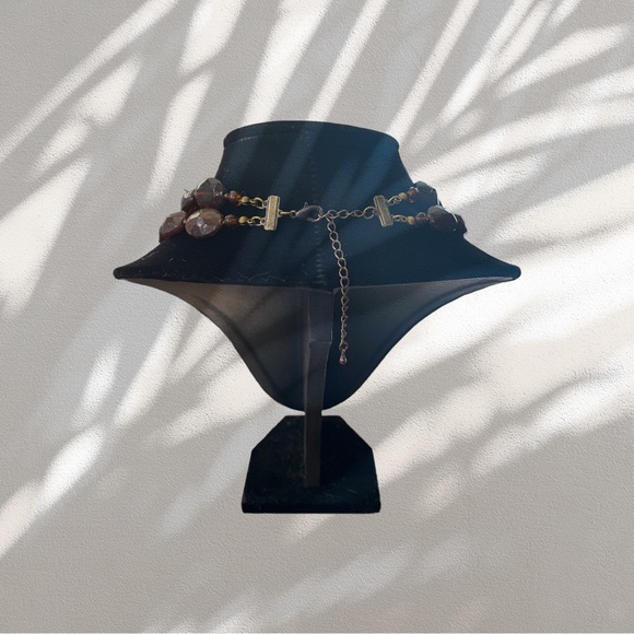 Vintage Brown faux jasper and amber stone (resin) two strand necklace. Gorgeous. - Picture 3 of 4